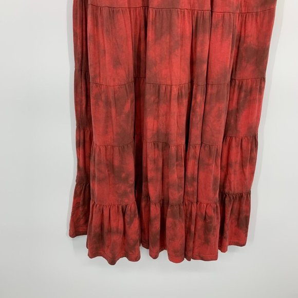 Reba Dress Red Tie Dye V Neck Sleeveless Midi Tiered Ruffle Boho - Picture 4 of 8